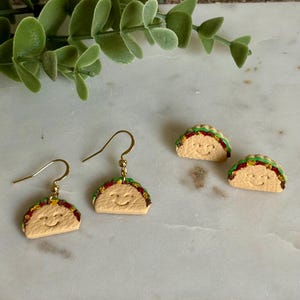 Taco Earrings Polymer Clay | Cute Taco Dangle Earrings & Studs | Foodie Gift for Her | Kawaii Earrings | Handmade Taco Jewelry| Gift Idea