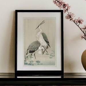 Ohara Koson – Herons in the Rain | Japanese Ukiyo-e Bird Print | Tranquil Vintage Wall Art