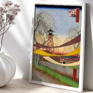 Spring Breeze in Edo: Traditional Textile Market Scene by Hiroshige – Utagawa Hiroshige Wall Art, Edo Period Ukiyo-e Art Poster. Japandi Art