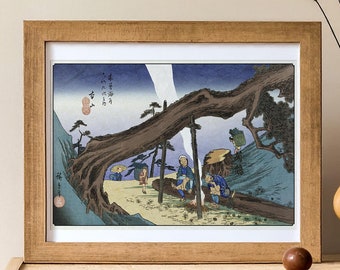 Travelers’ Rest by the Fireside – Utagawa Hiroshige Art Print | Nagano Japan Japandi Poster | Minimalist Japanese Decor