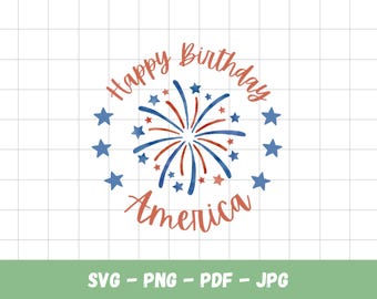 Buon compleanno America PNG, Download digitale acquerello del 4 luglio, SVG patriottico per il giorno dell'indipendenza, 250° compleanno patriottico dell'America PNG