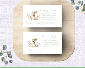 Watercolor Bunny Baby Shower Inserts Printable, Books for Baby Insert Digital, Diaper Raffle Tickets Printable, JPG & PDF Digital Downloads