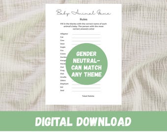 Baby Animal Shower Game, Minimalist Printable Activity (Digital Download)