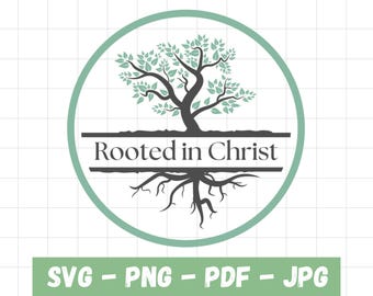 キリストに根ざしたSVG、キリスト教の木のデザイン、信仰に基づくクリップアート（デジタルダウンロード）