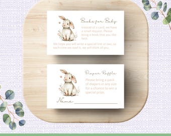 Watercolor Bunny Baby Shower Inserts Printable, Books for Baby Insert Digital, Diaper Raffle Tickets Printable, JPG & PDF Digital Downloads