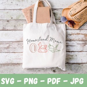 サワードウブレッド、鶏卵、自家栽培野菜が入ったHomestead Mama SVGデジタルダウンロード、シャツ、マグカップ、室内装飾、ギフト用のHomestead PNG 画像 6