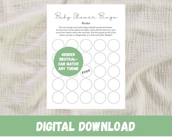 Baby Shower Bingo Game, Gender Neutral Activity (Digital Download)
