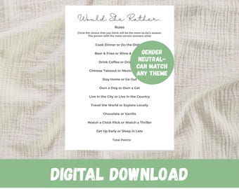 Would She Rather Baby Shower Game, Mom to Be Activity (Digital Download)