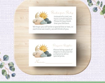 Celestial Baby Shower Inserts Digital Downloads, Sun Moon & Clouds Books for Baby Digital Print, Diaper Raffle Ticket, JPG PDF Printables