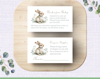 Vintage Bunny Baby Shower Inserts Printable, Books for Baby Insert Digital, Diaper Raffle Tickets Printable, JPG & PDF Digital Downloads