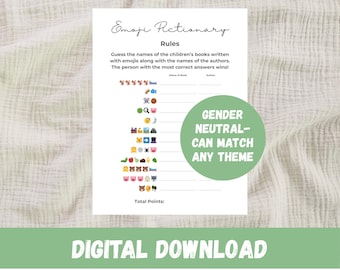 Emoji Pictionary Baby Shower Game, Childrens Books Theme, Printable Baby Shower Activity, Generic Baby Shower Games, Digital Download