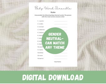 Baby Shower Word Scramble Game, Gender Neutral Activity (Digital Download)