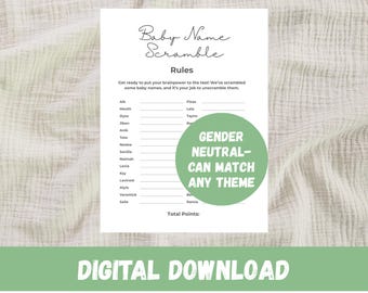 Baby Name Scramble Game, Minimalist Baby Shower Activity (Digital Download)