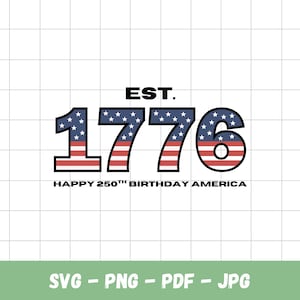 Feliz 250.º cumpleaños, Estados Unidos, SVG, descarga digital, 4 de julio, PNG, diseño del Día de la Independencia, PNG patriótico
