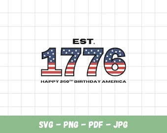 Est 1776 Happy 250th Birthday America SVG, Digital Download, 4th of July PNG, Independence Day Design, Patriotic PNG
