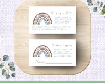 Rainbow Baby Shower Inserts Printable, Watercolor Rainbow Books for Baby Digital Print, Diaper Raffle Ticket, JPG & PDF Digital Downloads