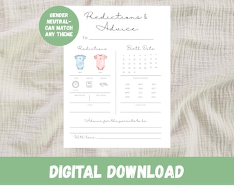 Baby Shower Predictions and Advice Game (Digital Download)