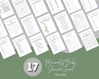 Minimalist Baby Shower Games Bundle Printables, Gender Neutral Games Baby Shower, Generic Baby Games Digital Downloads 17 Games to Print