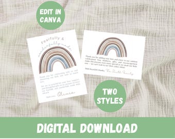Watercolor Rainbow Thank You Cards, Gender Neutral Baby Shower (Digital Download)