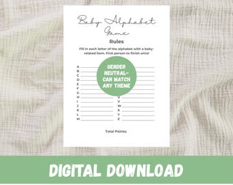 Baby Alphabet Game, Minimalist Shower Activity (Digital Download)