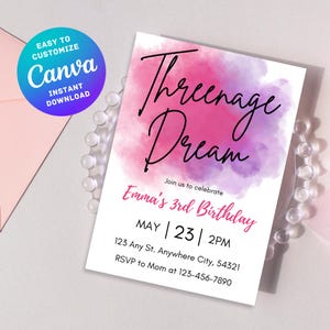 Invitación editable para el tercer cumpleaños, invitación para el tercer cumpleaños de las niñas, descarga digital instantánea personalizable de Canva