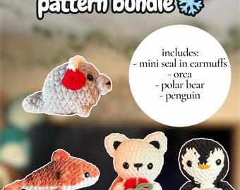 Bundle pattern arctic animals: Polar Bear, Penguin, Seal, Orca - Easy Intermediate Amigurumi Crochet (PDF Digital Download)