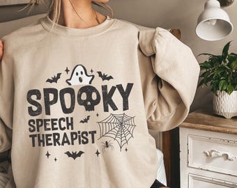 Funny Ghost SLP Halloween Sweatshirt, Speech Therapist Shirt, Trick Or Speech Shirt, Speech Therapy Halloween Shirt, Spooky SLP Shirt
