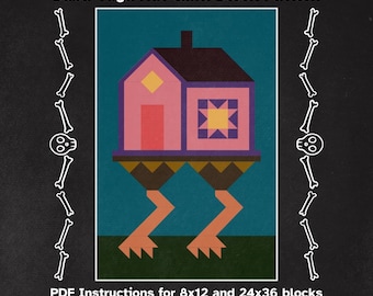 Baba Yaga Hut Quilt Block-Muster – Traditionelles Quilten (PDF Download)