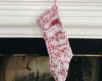 STOCKING KNITTING PATTERN ⨯ Knit Christmas Stocking ⨯ Home Decor ⨯ Peppermint Christmas Stocking