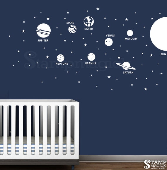 Solar System Wall Decal Planets Earth Sun Vinyl Wall Decor Outer Space Stars Wall Art Vinyl Wall Decal For Bedroom Nursery Pluto K431