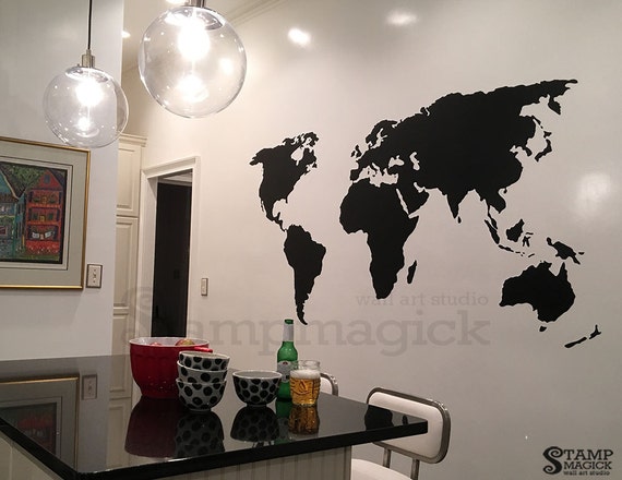 world map decal world map wall decor black or choose color | etsy