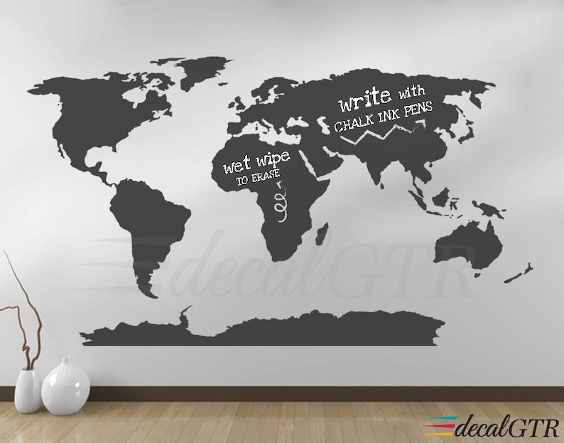 world map wall decal with antarctica world map wall art | etsy