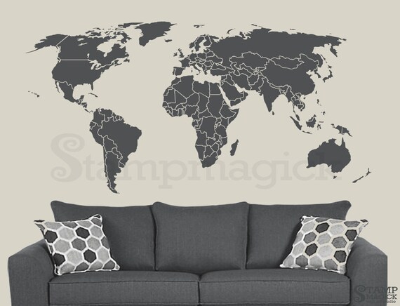 world map wall decal countries border wall art sticker | etsy