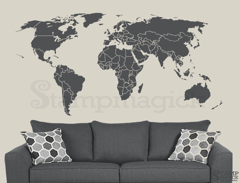 World Map Wall Decal Countries Border Art Sticker Boundaries Outline Vinyl Or Chalkboard Black White Board K295