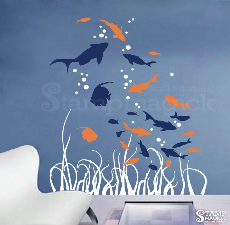 under the sea wall decal fish vinyl wall decor under water | etsy