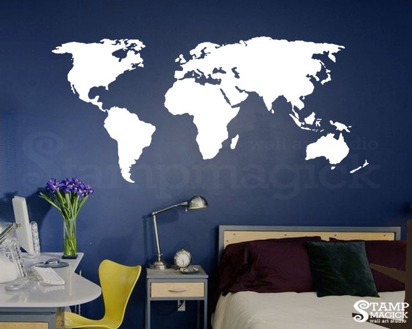 world map wall decal for home or office chalkboard white | etsy