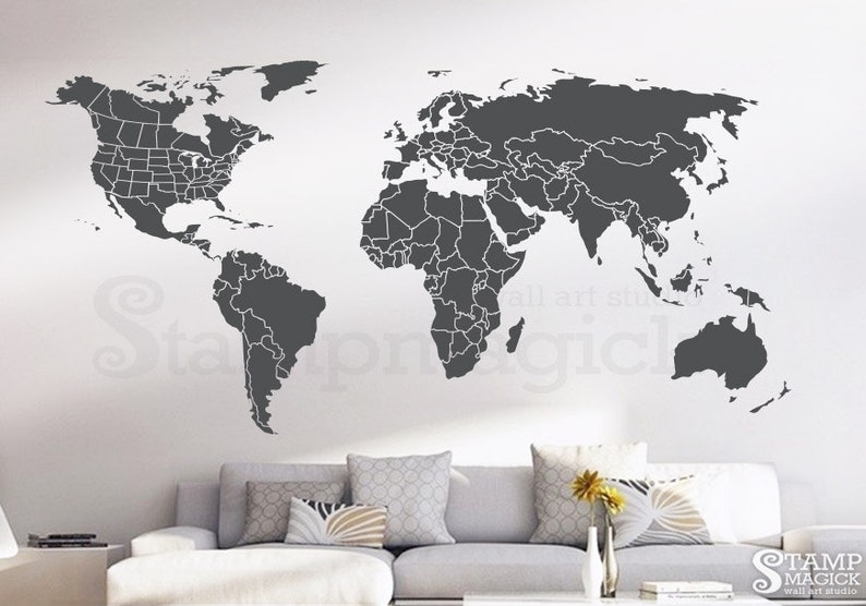 world map wall decal countries united states map canada | etsy
