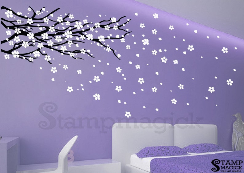 blowing cherry blossom branch wall decal home decor vinyl wall art