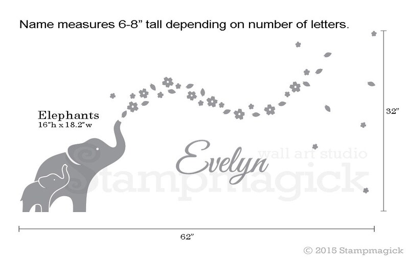 K344 Elephants Decal Flowers /& Baby Name Nursery Wall Decor Elephants Wall Decal Elephant Wall Art vinyl sticker girl bedroom
