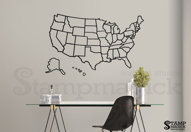 United States Of America Map Outlines Wall Decal Usa Outlined Lines Boundaries Vinyl Chalkboard Us Sticker K455
