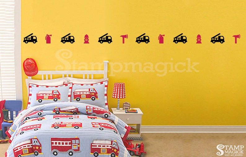 Fire Trucks Border Wall Decal Firetruck Engine Nursery Baby Boy Vinyl Car Children S Art Decor K418