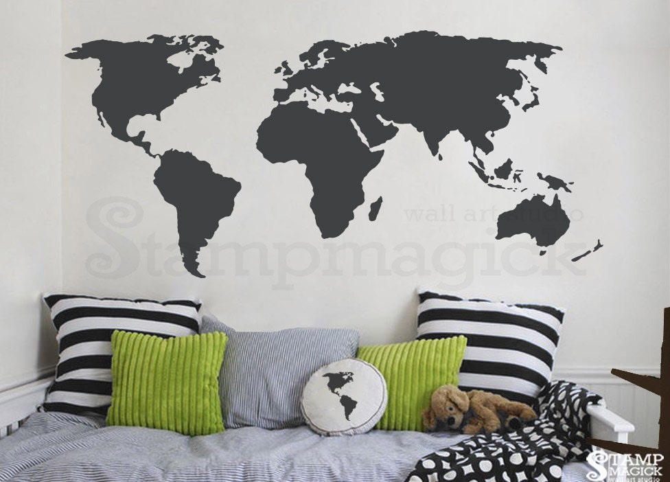 world map wall decal world map decal vinyl wall art mural | etsy