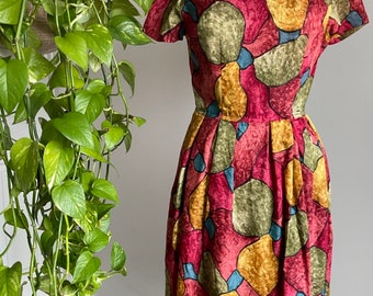 Vintage 1950s Red Floral Dress