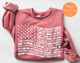 Vintage American Flag sweater with States | 4th of July Sweatshirt | United States Crewneck | USA flag sweater | July 4th hoodie | Patriotic