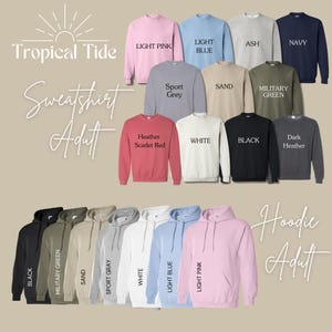 a group of hoodies with the words tropical tide on them