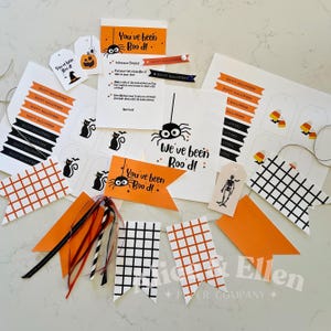 Halloween Digital Printable Set, You&#39;ve been Boo&#39;d, Halloween Banner, Halloween Gift Tags, Pumpkin, Candy Corn, Cat, and Skeleton tags