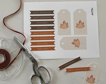 Afdrukbaar Thanksgiving-cadeaulabel, herfstblad-cadeaulabel, herfstblad-tag, Thanksgiving-tag, afdrukbare tags, herfstcadeaulabel, hostess-cadeaulabel