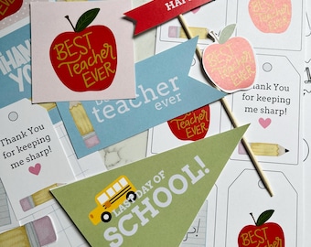 Agradecimiento al maestro, Banderines de fin de año escolar, Regalos para maestros, Etiquetas de regalo para la vuelta al cole, Etiquetas de regalo para maestros, Etiquetas para el mejor maestro de la historia