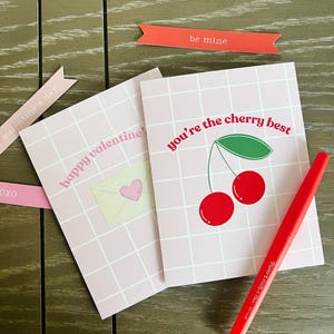 Set of 4 Valentines Day Cards, Greeting Cards, Cherry Valentines Day Card, Hand-drawn Valentines Day Cards with Envelopes