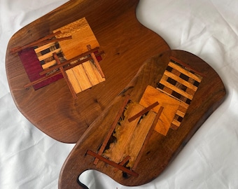 Walnut Charcuterie Board with Geometric Mixed Wood Inlay